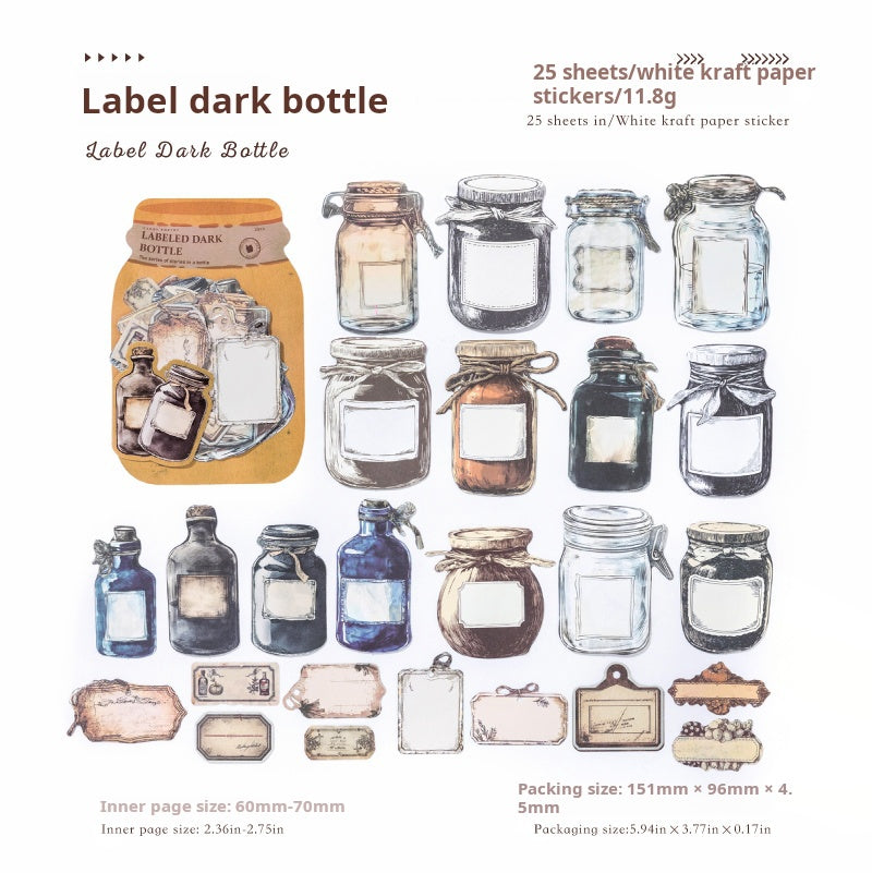 Vintage bottles Solid Sticker -25Pcs each pack