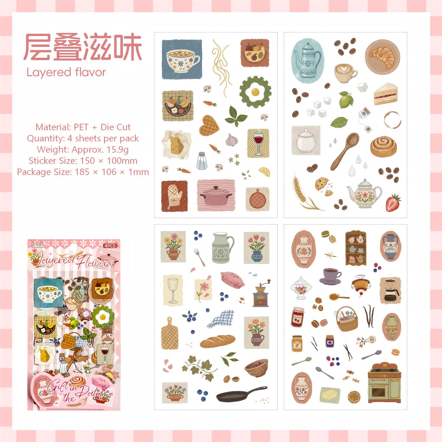 Vintage PET Die-cut Stickers -4Pcs each pack