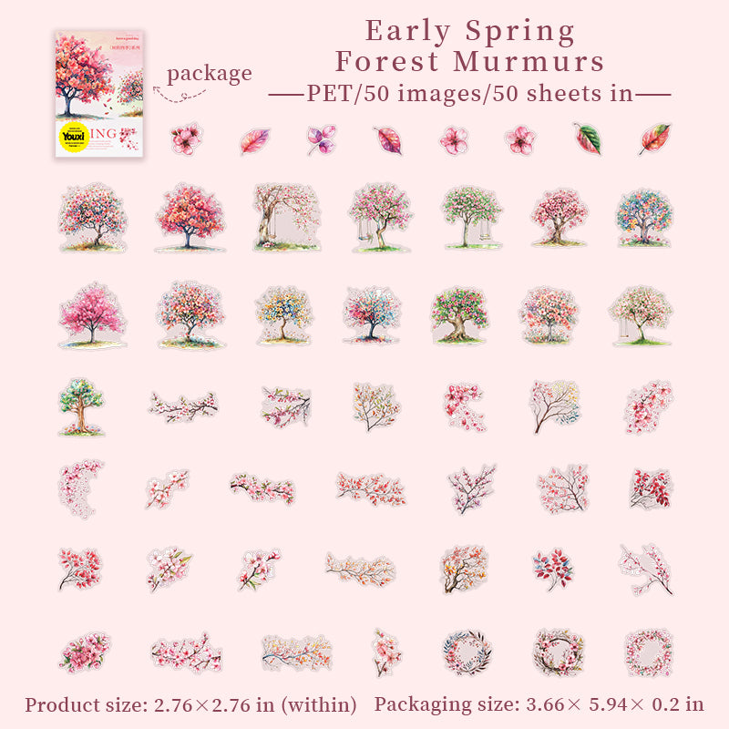Four seasons of trees PET Sticker -50Pcs each pack