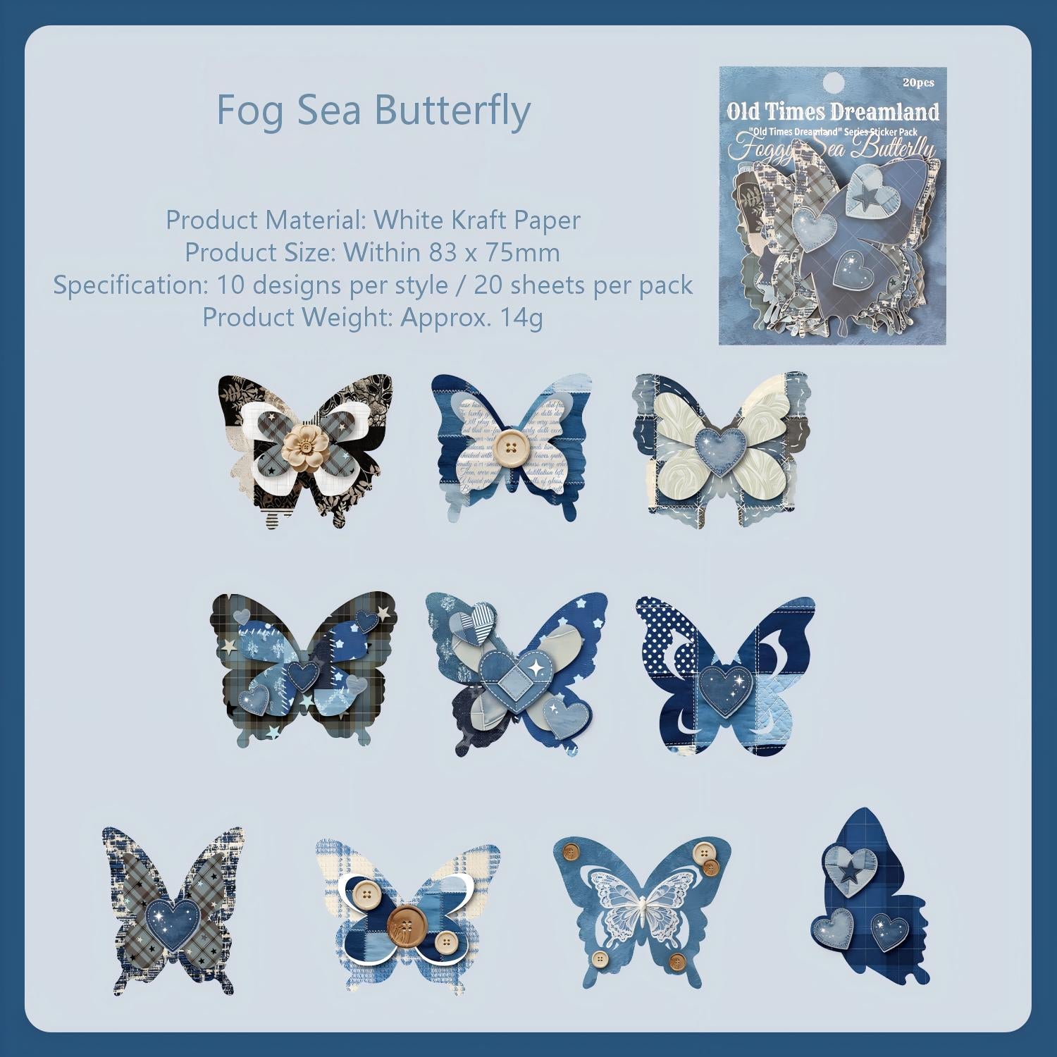 Old Time Dreams Butterfly Solid Stickers -20Pcs each pack