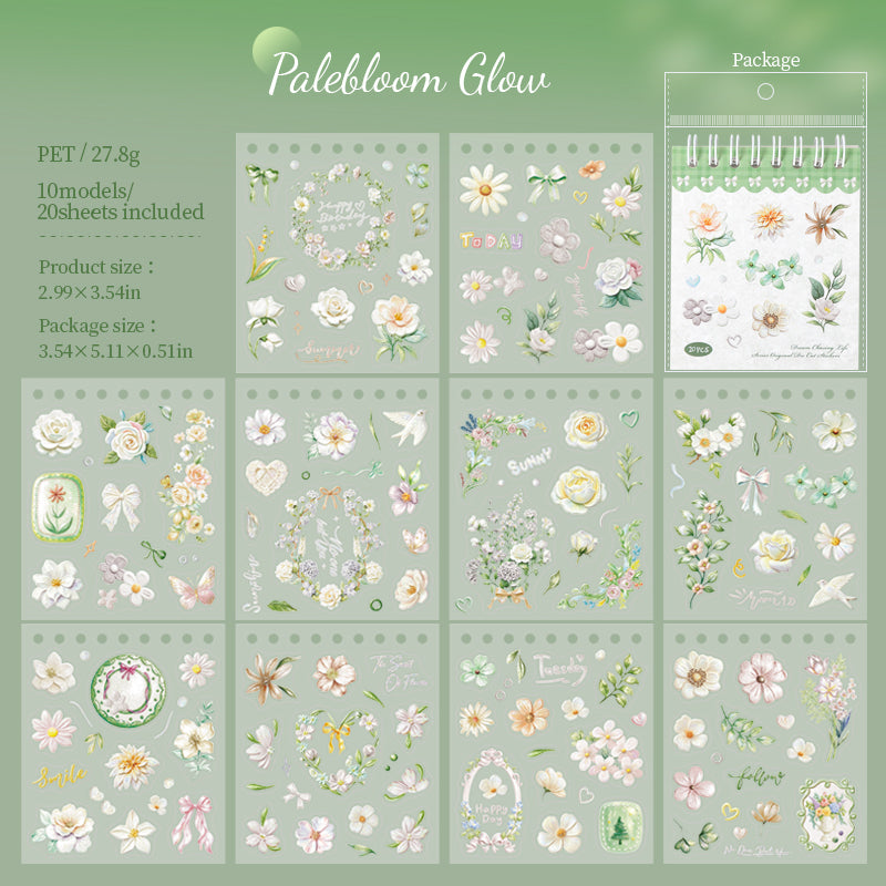 Iridescent Floral Painting PET Sticker Book -20Pcs each pack