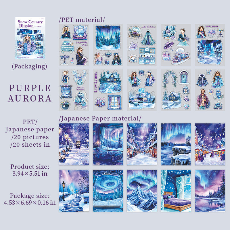 Snow Country Fantasy PET & Washi sticker book -20Pcs each pack