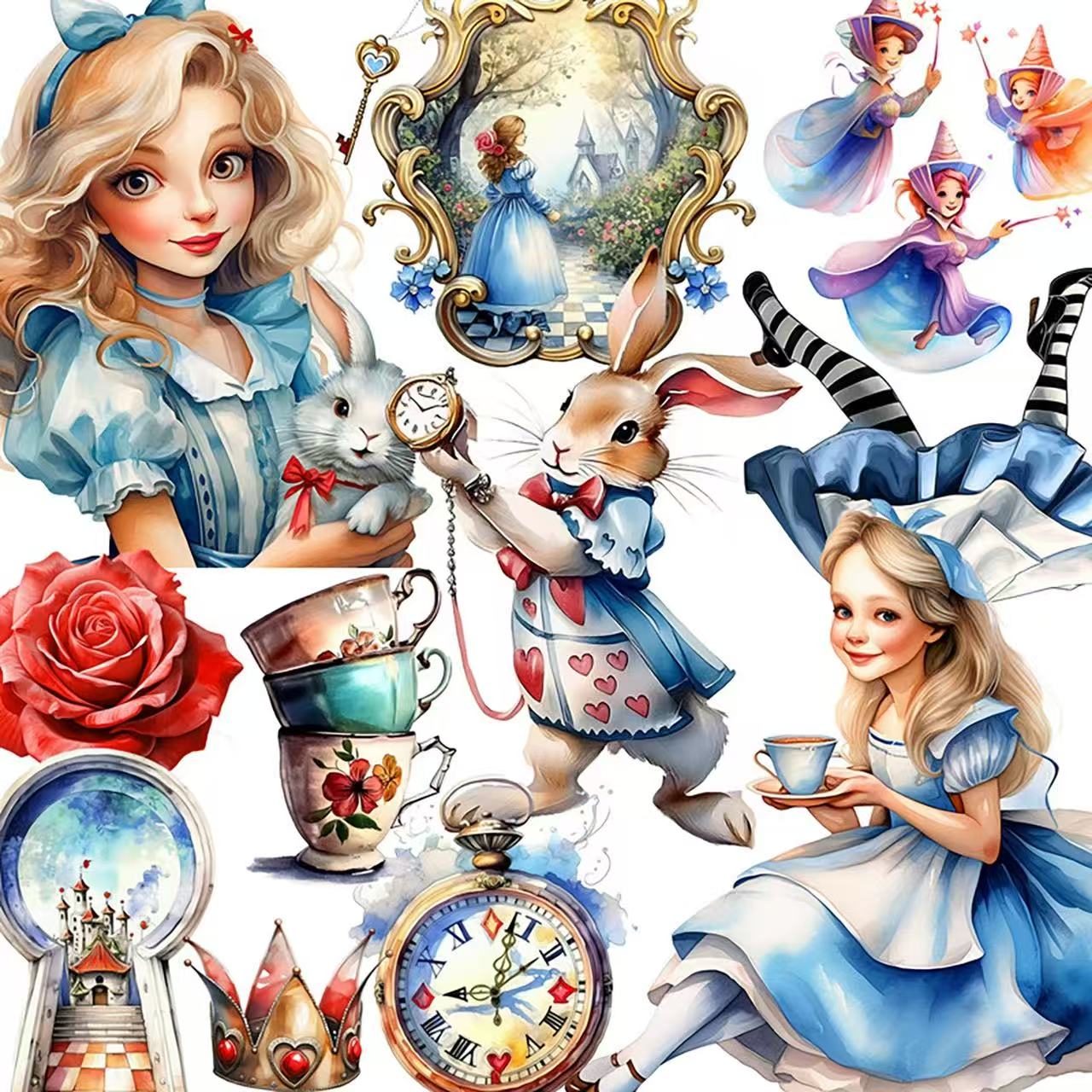 20 Alice in Wonderland solid sticker with white border