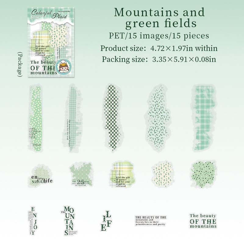 0730 Colorful plaid PET Sticker -15Pcs each pack