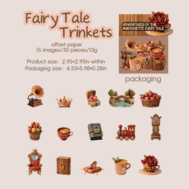 Vintage Puppet Fairy Tale Adventure Cardstock Stickers -30Pcs each pack