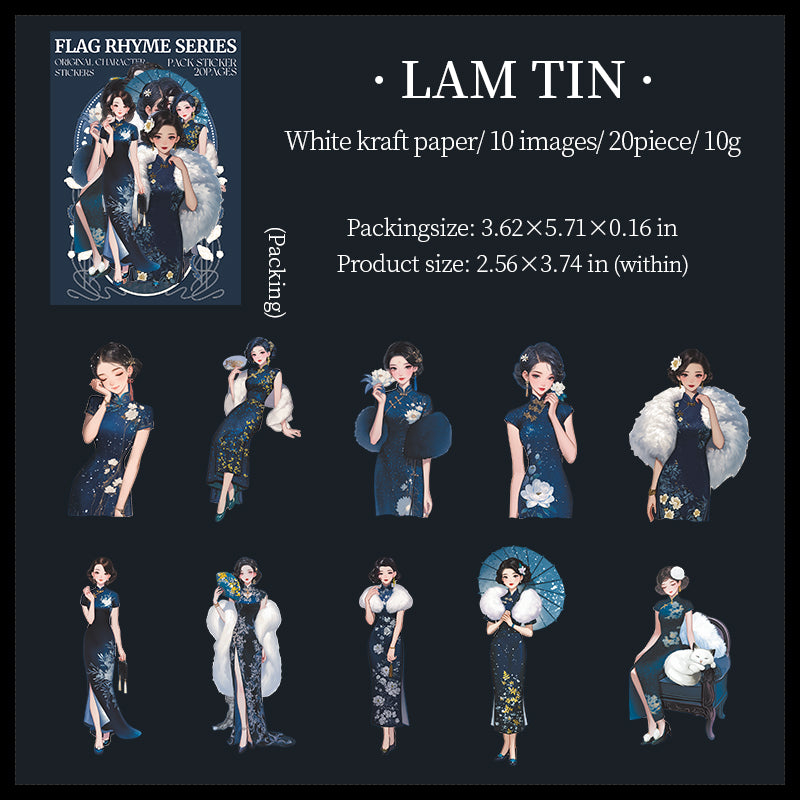 Girl wearing cheongsam cardstock Sticker -20Pcs each pack