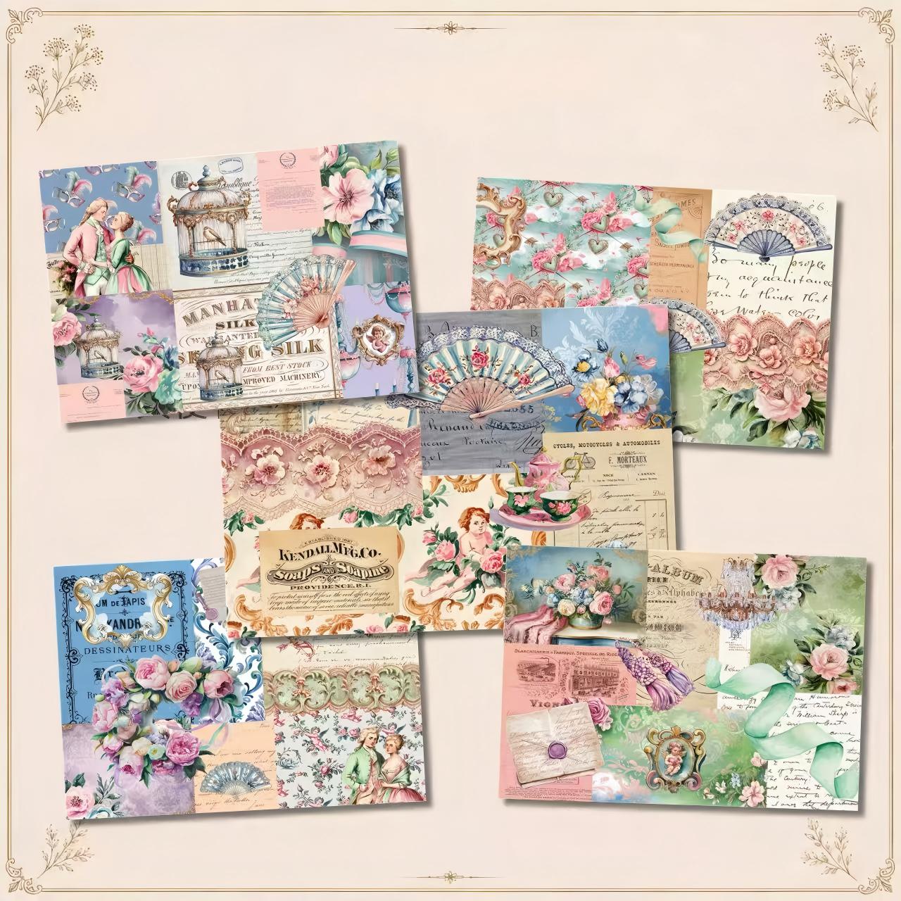 A4 size Rococo Romantic Illustrations Style paper 5 pcs