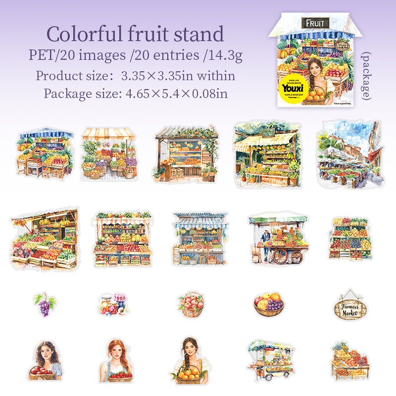 0328 Small Bazaar Series PET Sticker -20Pcs each pack