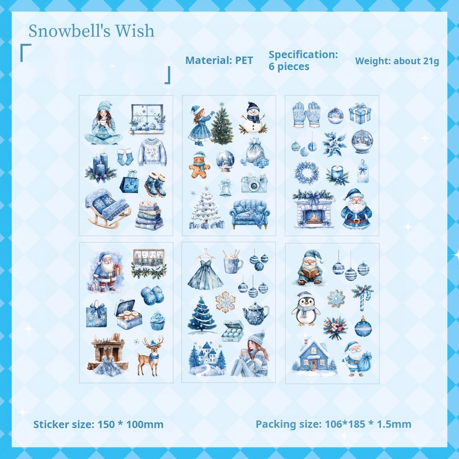 Christmas PET Sticker -6Pcs each pack