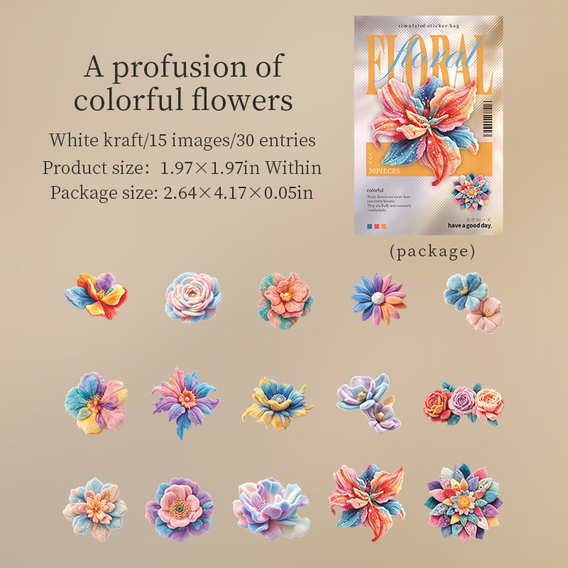 Velvet Flower solid Stickers -30Pcs each pack