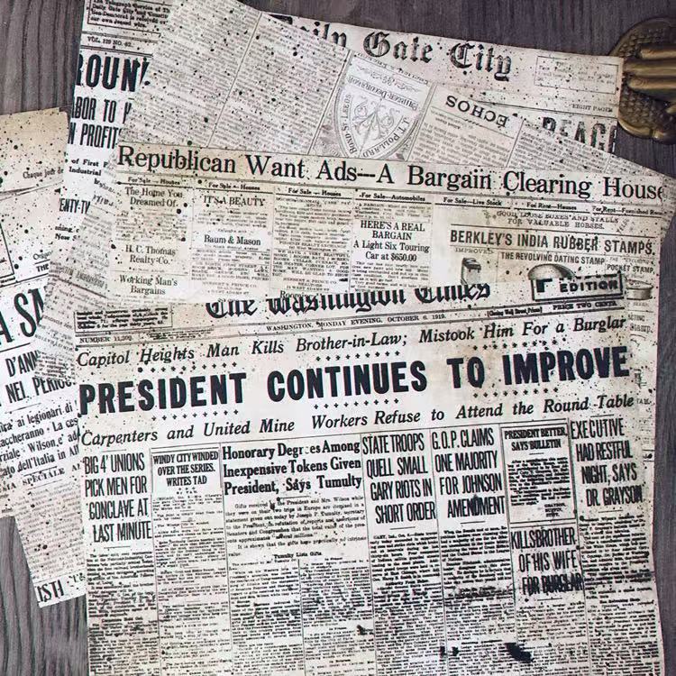 A5 Vintage Industrial Newspaper Solid Sticker -6Pcs each pack