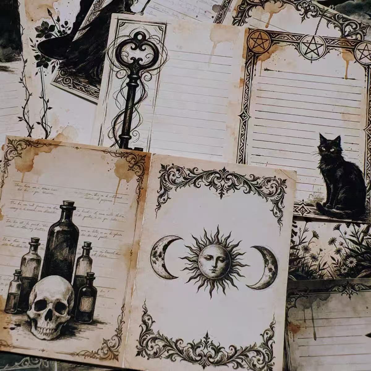 A4 size Vintage Dark Moonlit Halloween Style paper 4 pcs (Uncut, with white borders)
