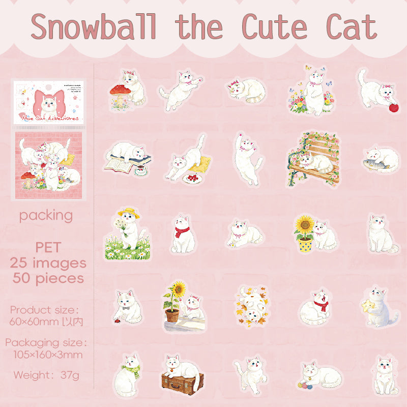 The Cute Cat's Adventure PET Sticker -50Pcs each pack