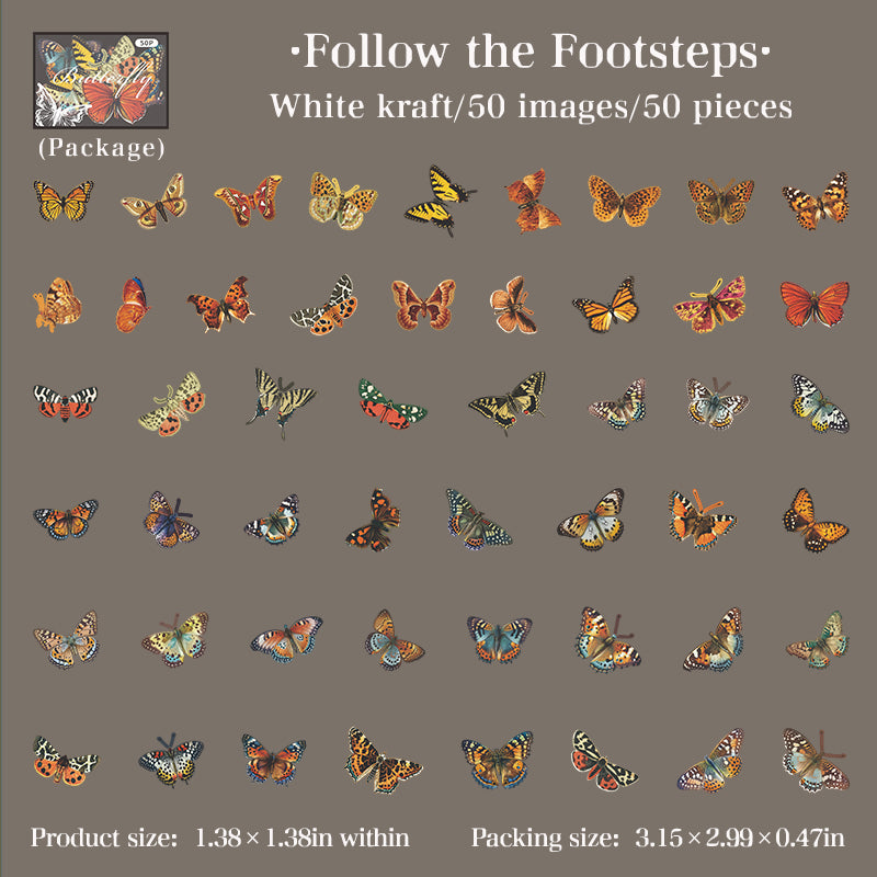 Vintage butterfly Solid sticker -50Pcs each pack