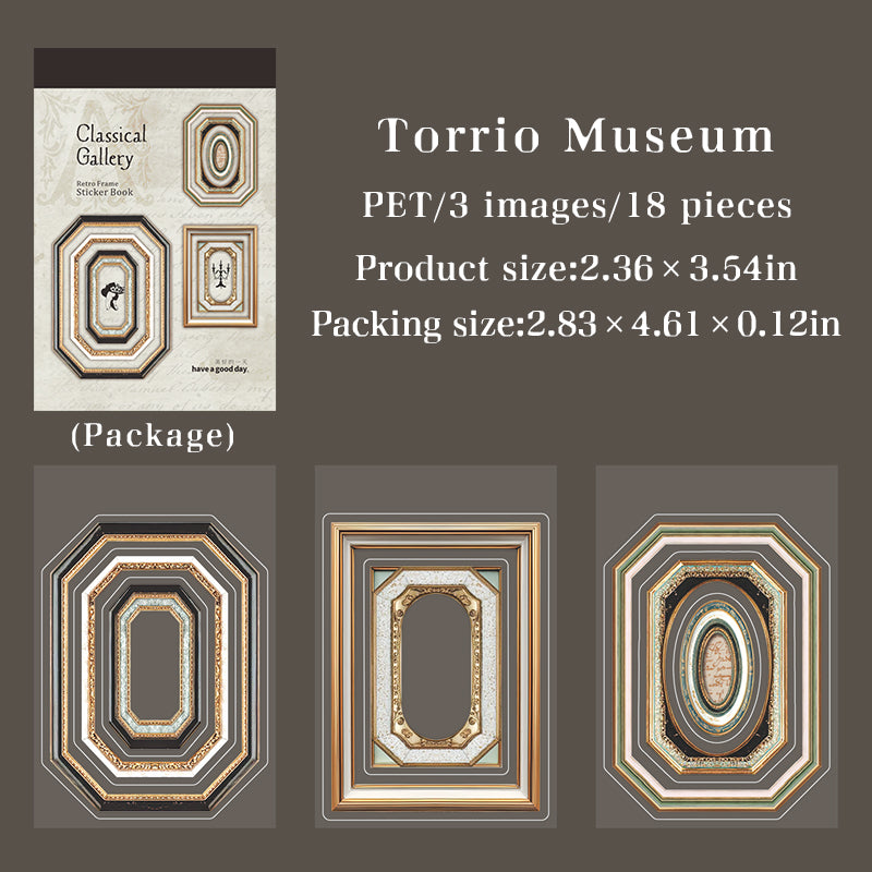 Classical Gallery Vintage Frame PET Sticker Book -18Pcs each pack