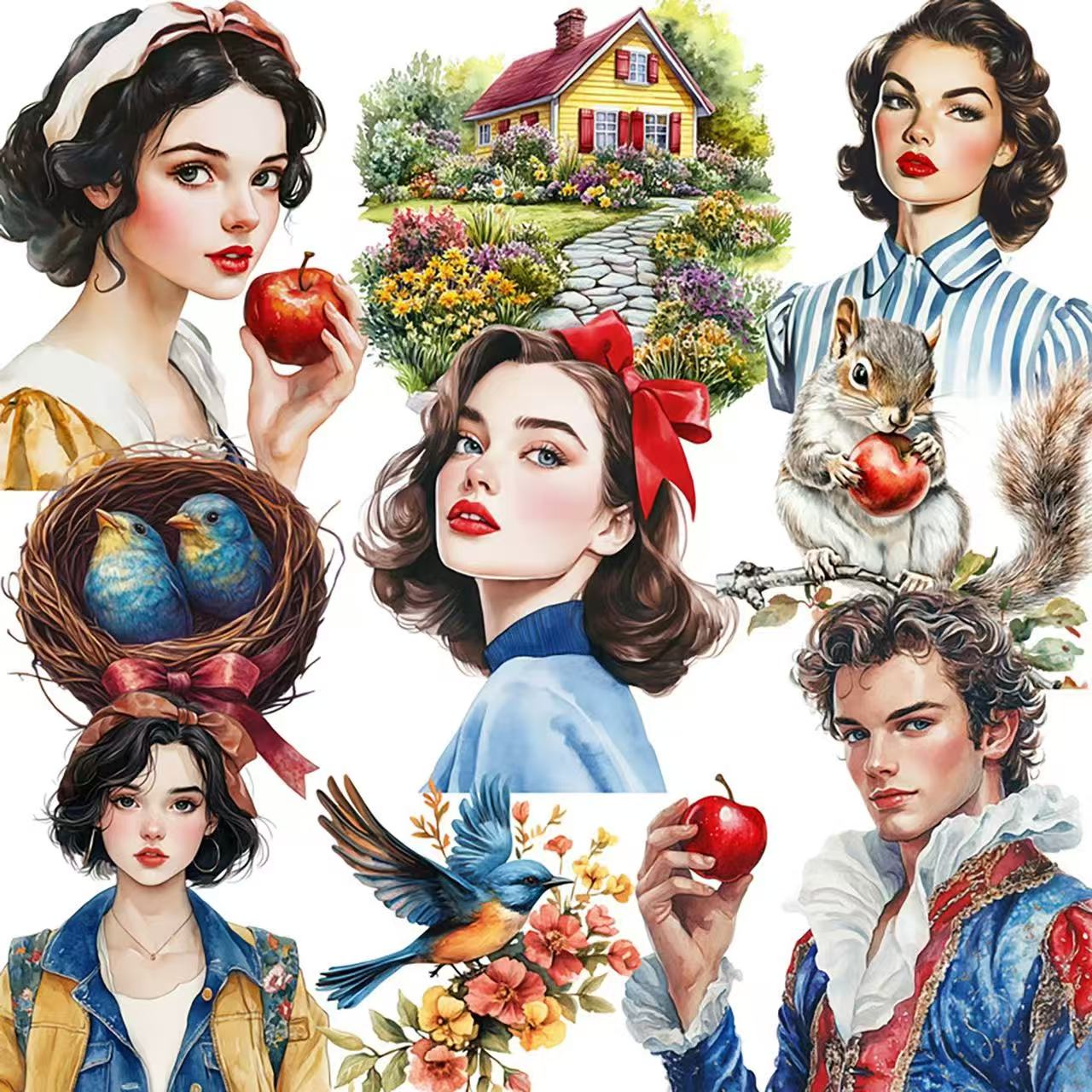 20 Fairy Tale Apple Girl solid sticker with white border