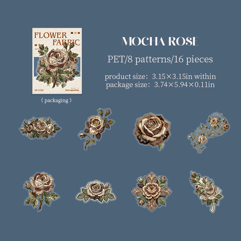 Flower Fabric PET Stickers -20Pcs each pack