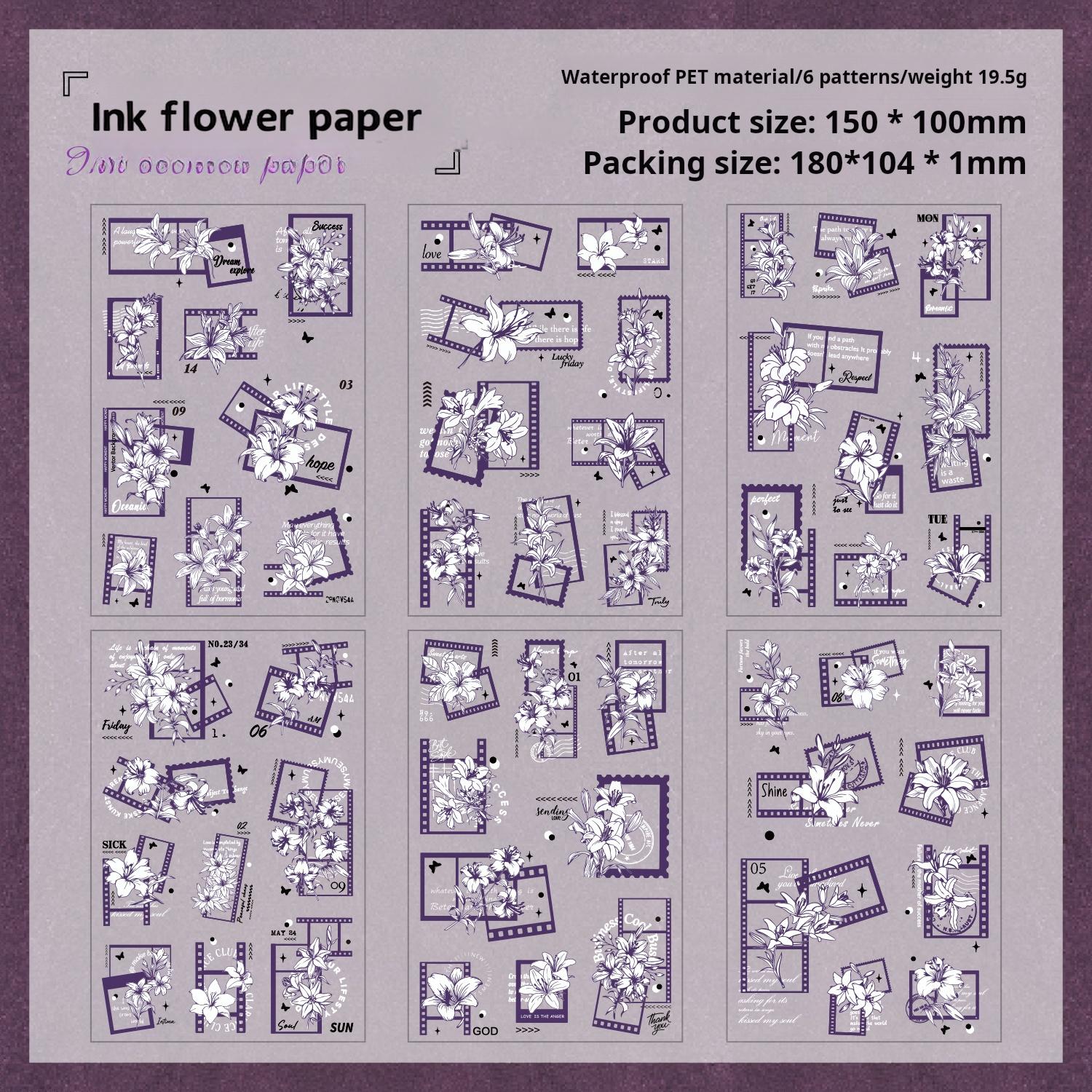Flower PET die cut Sticker -6Pcs each pack