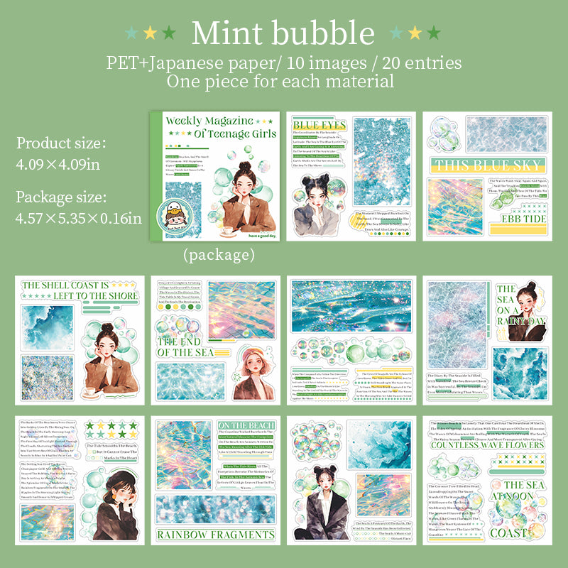 0731 Girls' Weekly PET & Washi pre-cut Sticker Book -20Pcs each pack