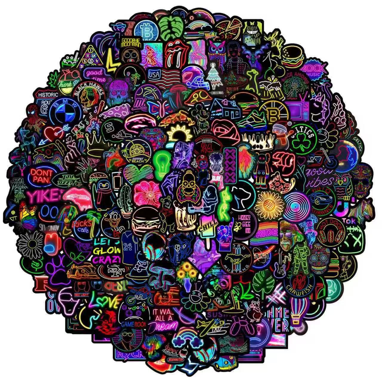 100 Vintage Neon Style Solid Sticker With Black Border