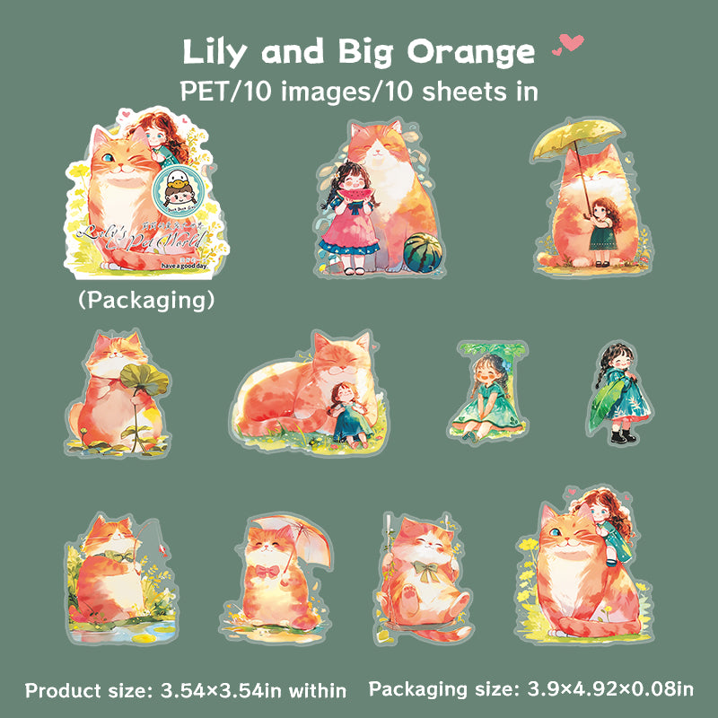 0731 Girl and pet PET Sticker -10Pcs each pack