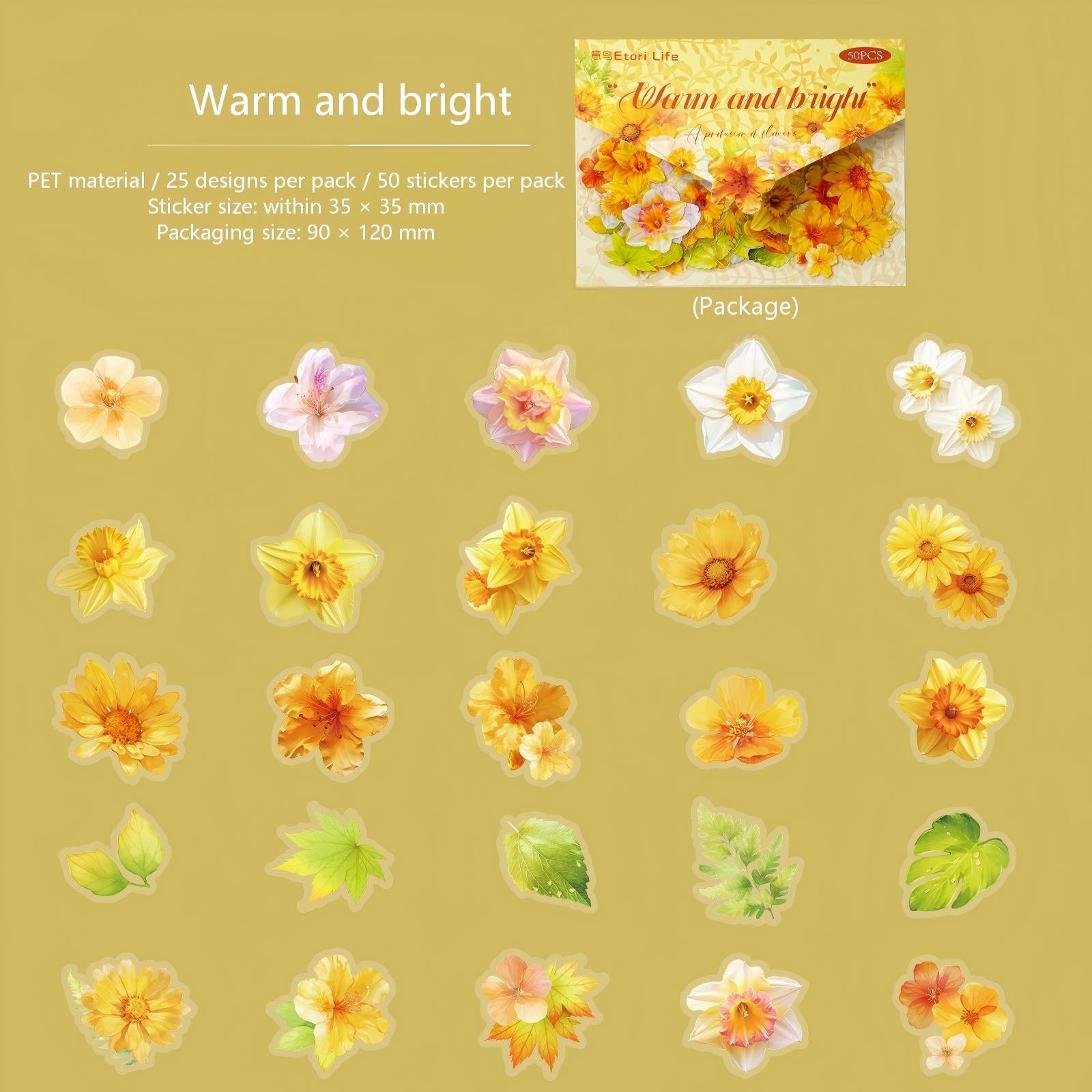 Flower theme PET sticker -50Pcs each pack