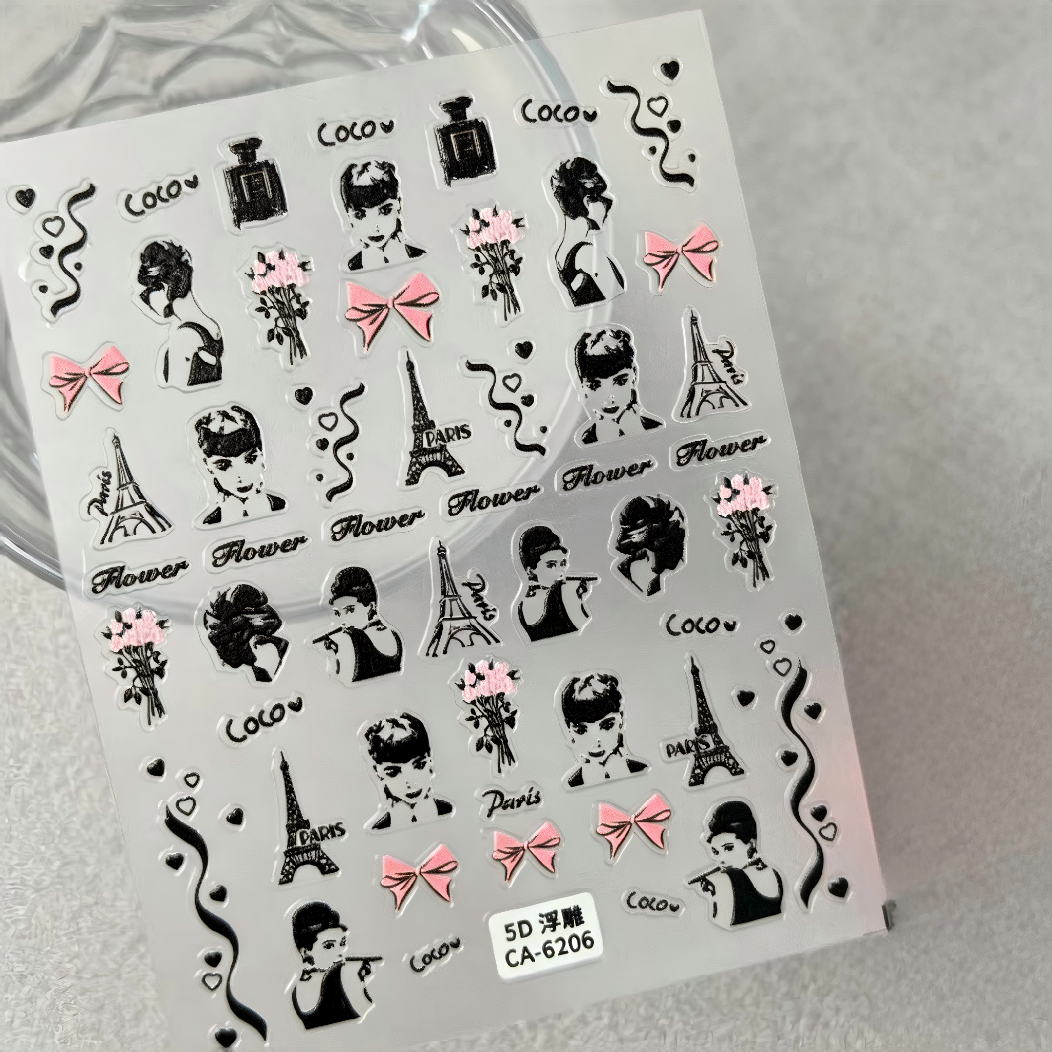 M296- Paris Flower Embossed Mini sticker 1 Pcs