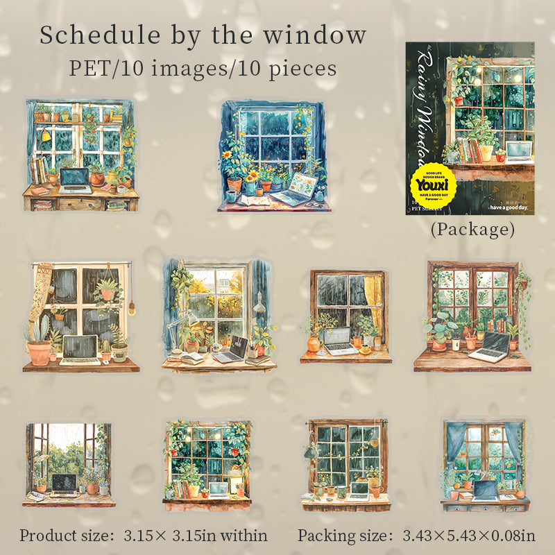 Rainy day outside the window PET sticker -10Pcs each pack