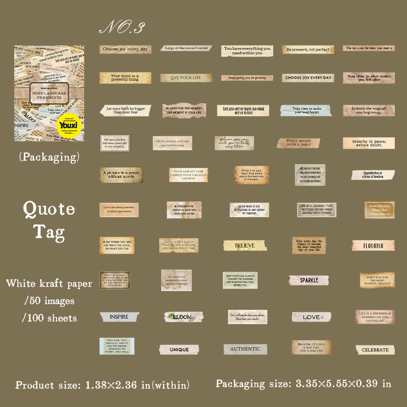 Vintage text label Solid Sticker -100Pcs each pack
