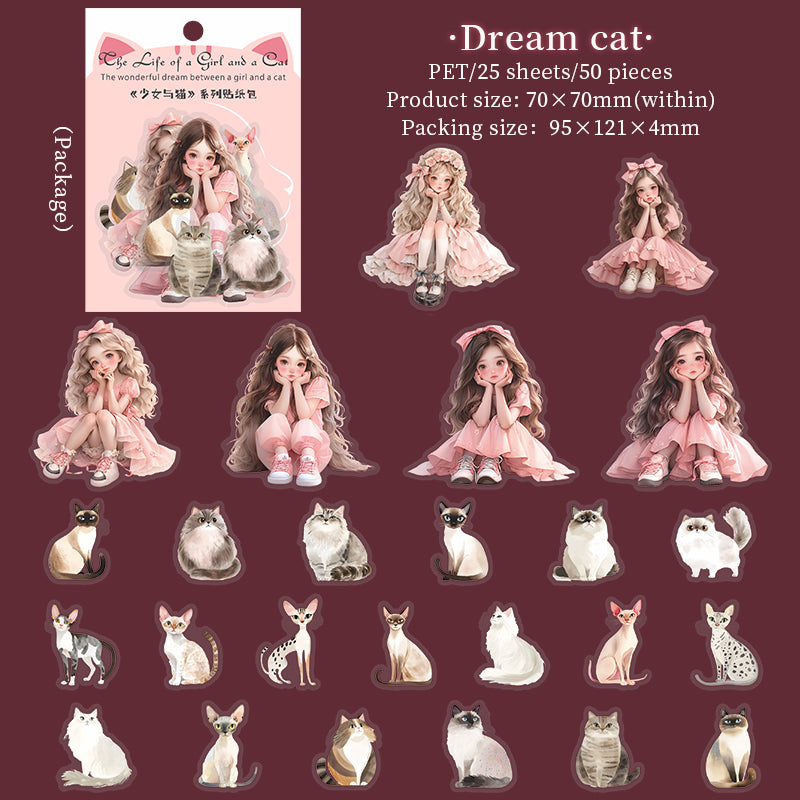 0423 Girl and Cat Series Sticker-50Pcs each pack