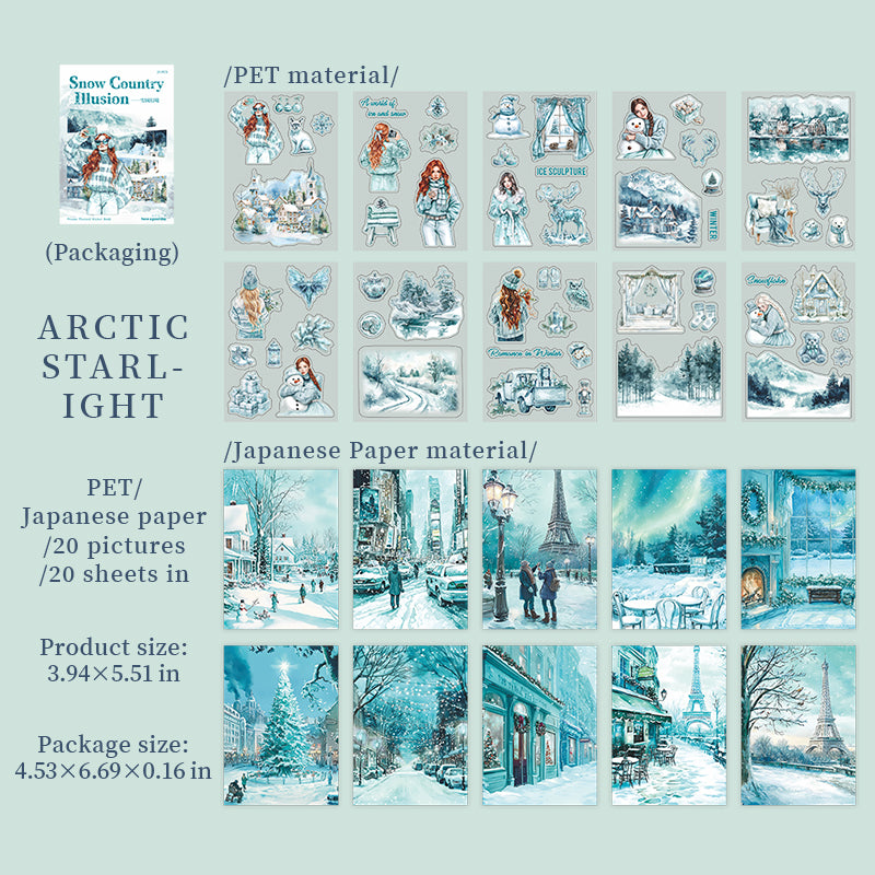 Snow Country Fantasy PET & Washi sticker book -20Pcs each pack