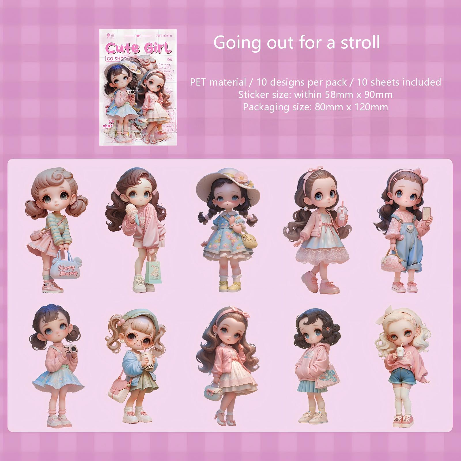 Cute Girl PET sticker -10Pcs each pack
