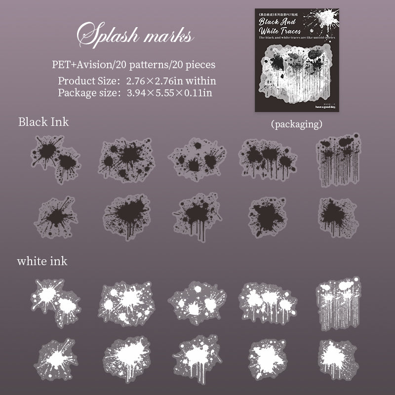 1022 Black and white traces PET sticker -20Pcs each pack