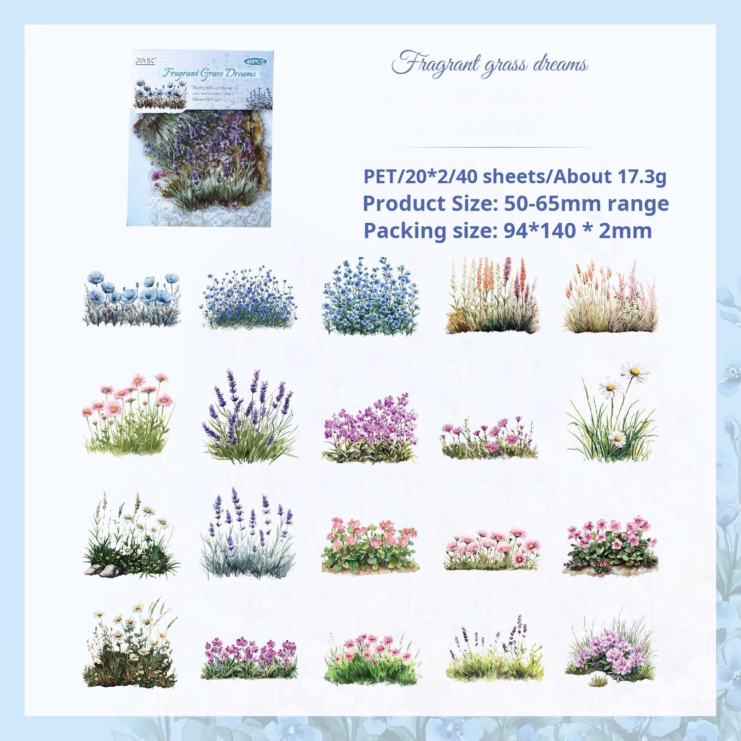 Flowers PET Sticker -40Pcs each pack