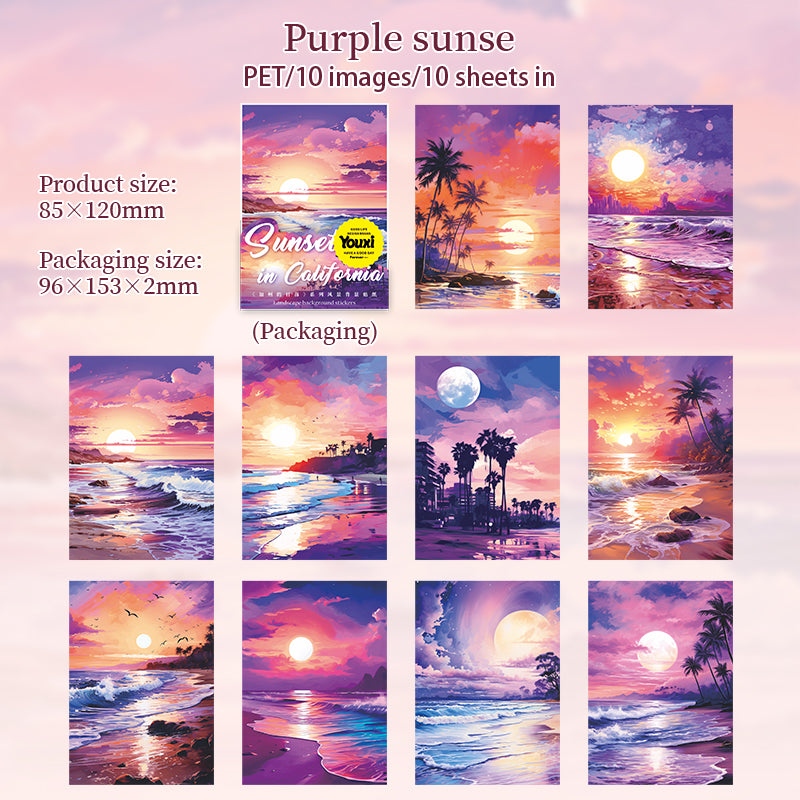California sunset PET sticker -10Pcs each pack