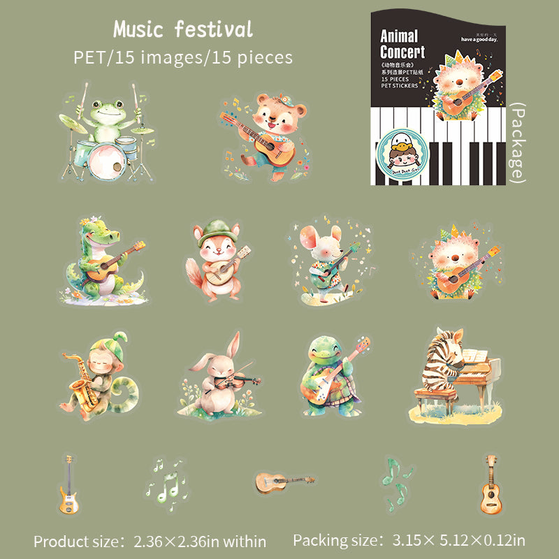 Animal concert PET sticker -15Pcs each pack