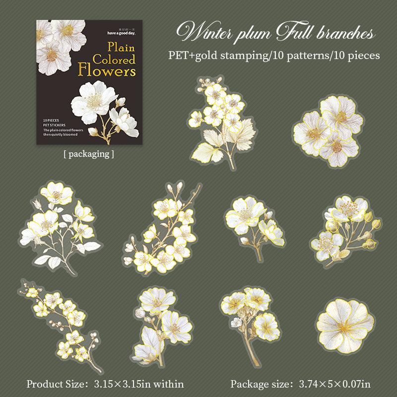 Plain flowers PET sticker -10Pcs each pack