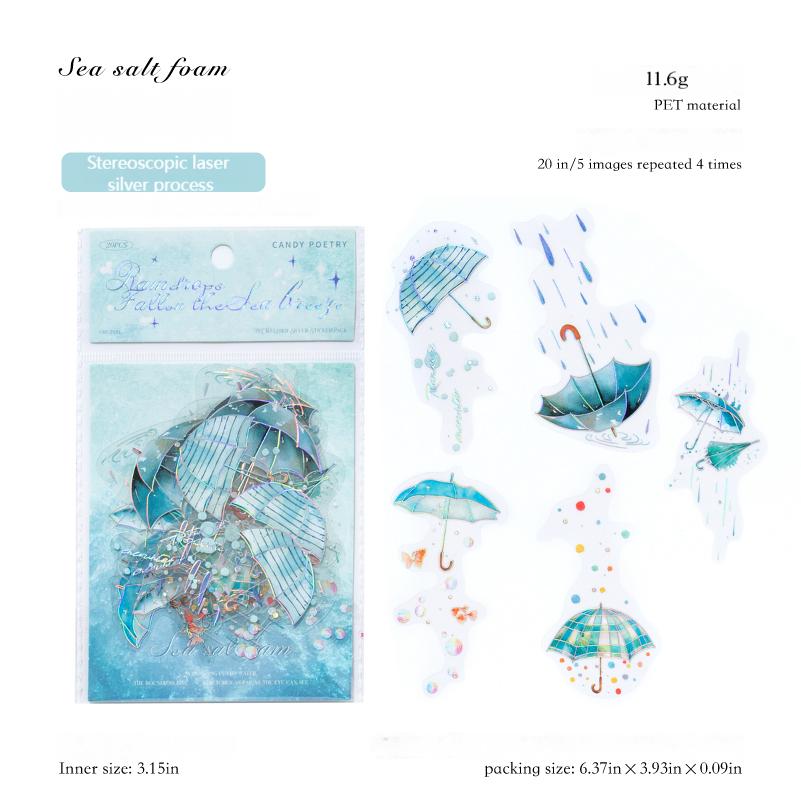 0828 Umbrella PET Sticker -20Pcs each pack