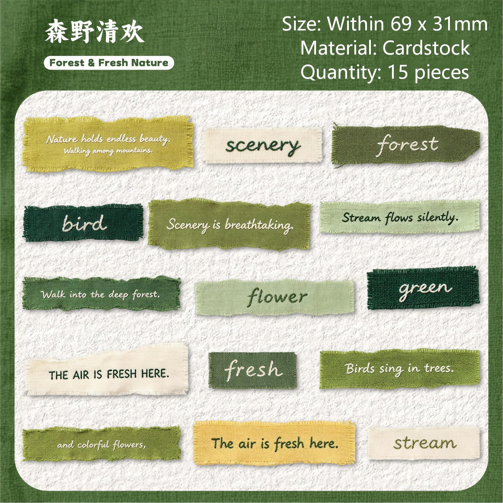 Fabric Text Word Cardstock Stickers -15Pcs each pack