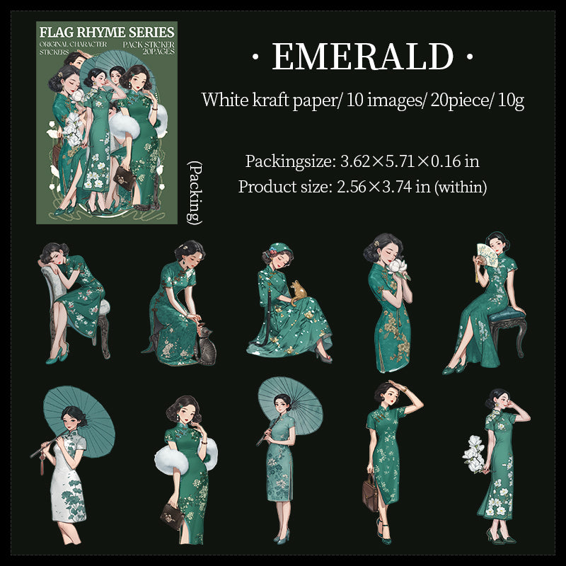 Girl wearing cheongsam cardstock Sticker -20Pcs each pack