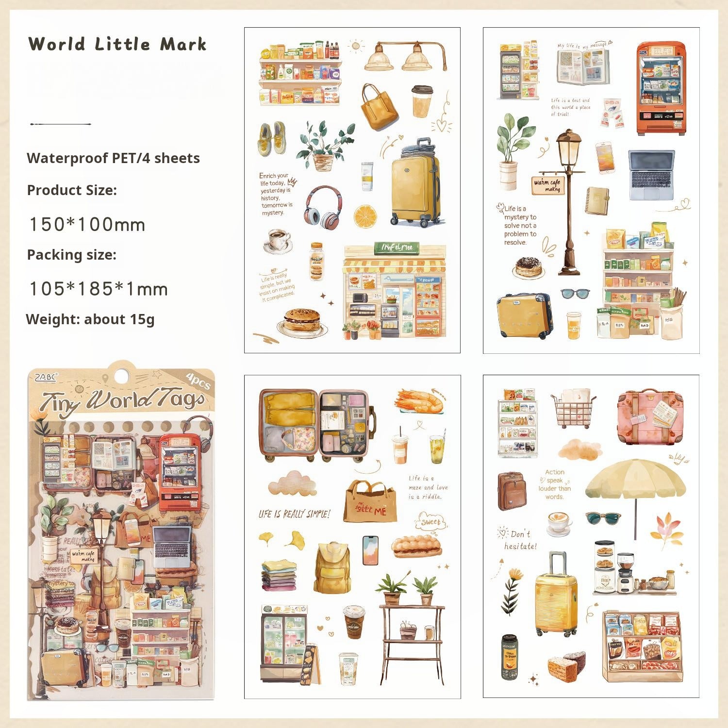 Travel diary PET Sticker -4Pcs each pack