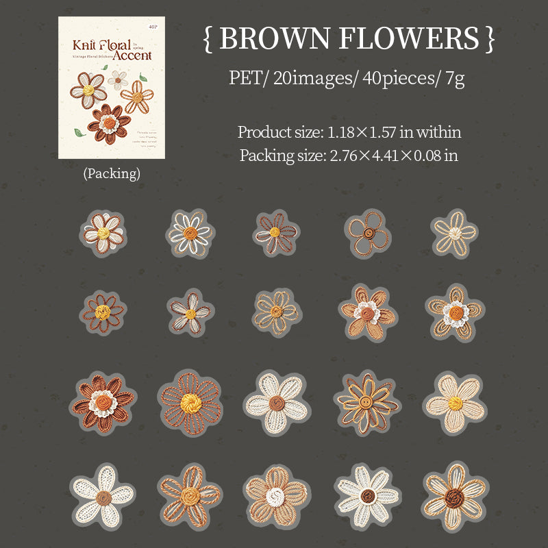 Woven Thread Small Flowers PET sticker -40Pcs each pack