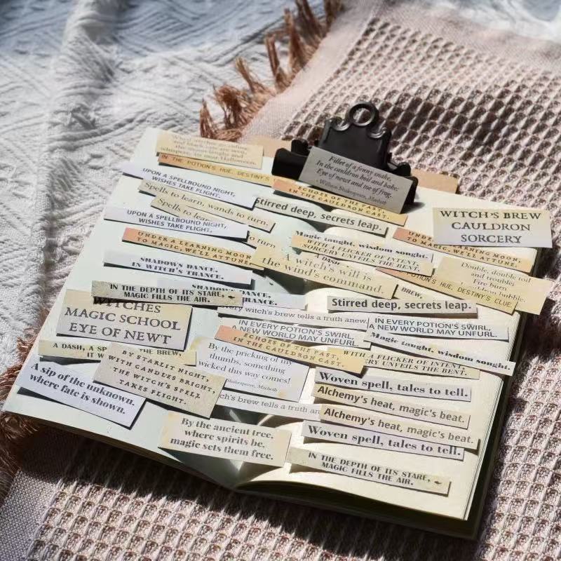 Vintage Halloween Witch Diary English Phrases Paper Stickers -40pcs each pack