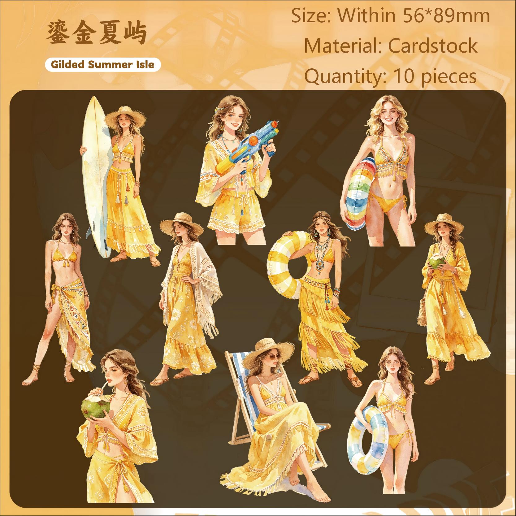 Summer Girl Cardstock Stickers -10Pcs each pack