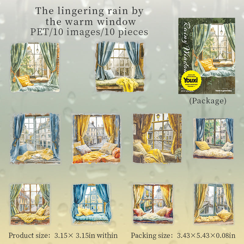 Rainy day outside the window PET sticker -10Pcs each pack
