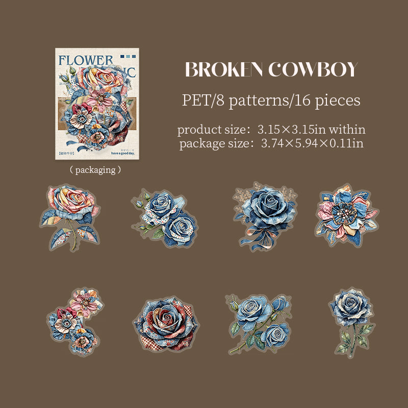 Flower Fabric PET Stickers -20Pcs each pack