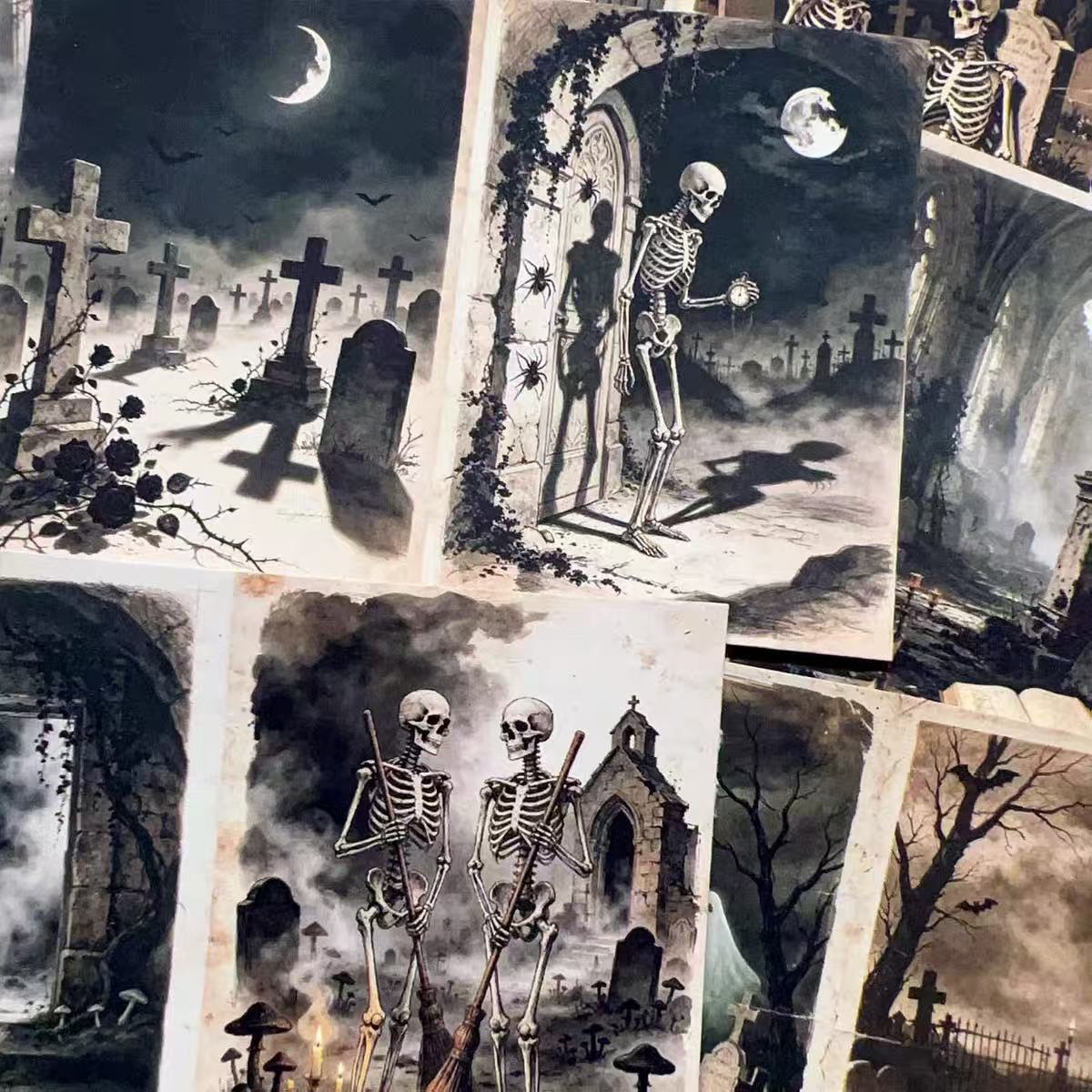 A4 size Vintage Gothic Halloween Style paper 3 pcs (Uncut, with white borders)