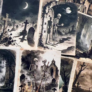 Vintage Gothic Halloween Graveyard papers close-up