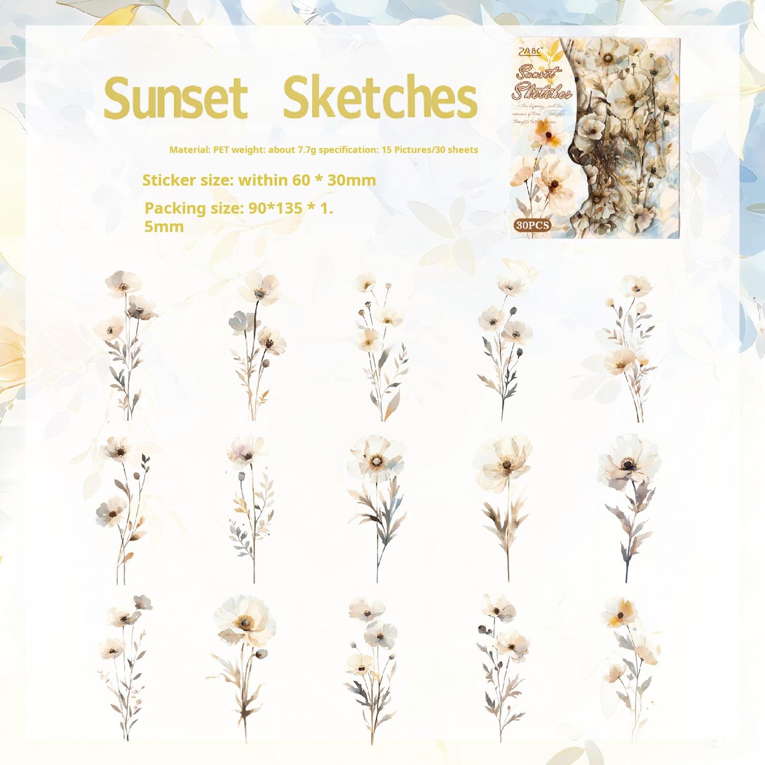 Flowers PET Sticker -30Pcs each pack