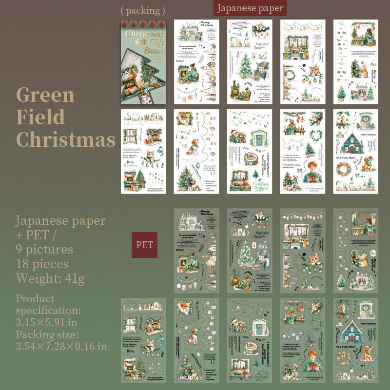 0720 Christmas gift book PET & Washi pre-cut Sticker Book -18Pcs each pack